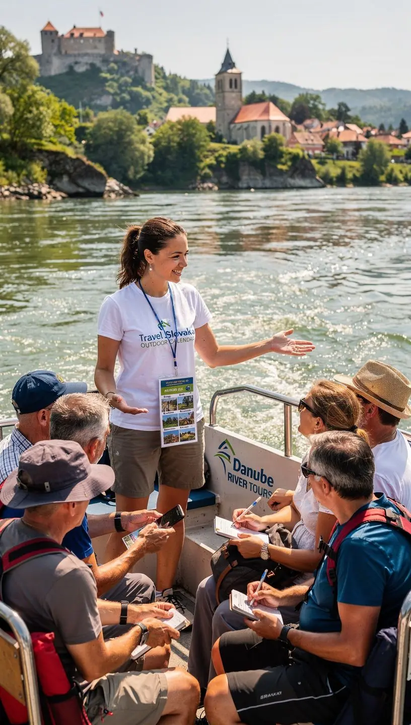 A family camping by a pristine lake, surrounded by lush greenery and mountains in the background.